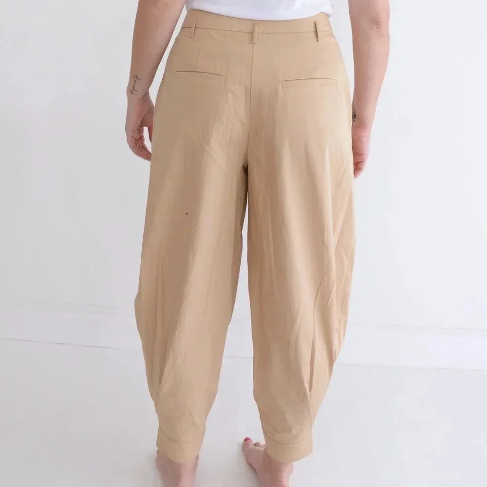 Free People Beige 100% Cotton Balloon  Palazzo Baggy Pleated Crop Pants 6 - Picture 3 of 12